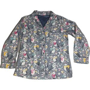 Nick & Nora Womens Blue Winter Owl‎ Flannel Pajama Top Button Down Size M